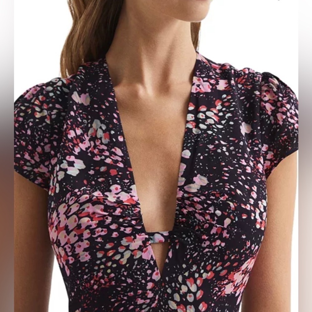 Reiss Amira Animal Print Fitted Midi Dress Size US 10/UK 14 - Picture 2 of 16